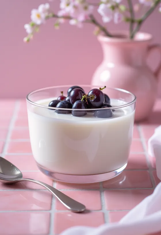 Probiotikus kékszőlő kefir mentával díszítve pohárban