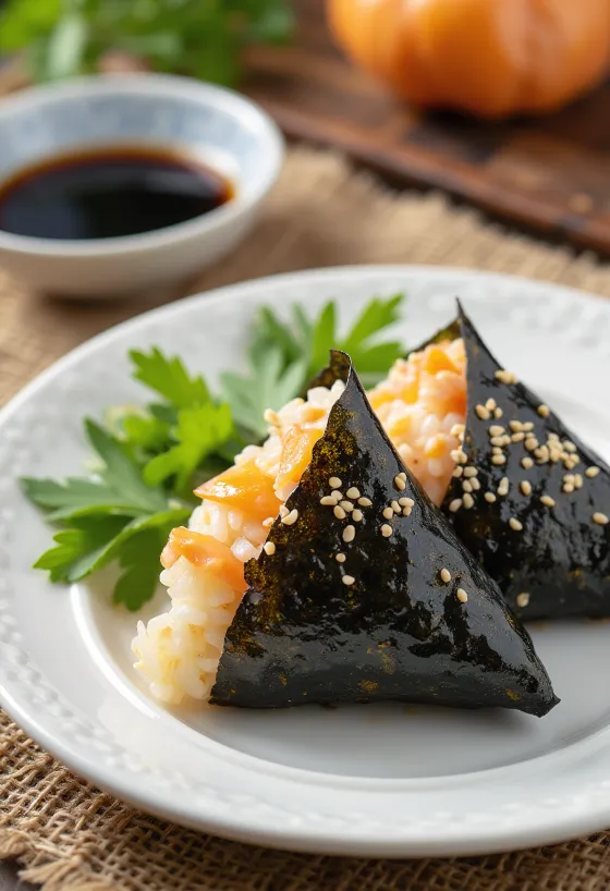 Samgak gimbap, koreai rice roll, pácolt retkes és tojásos töltelékkel