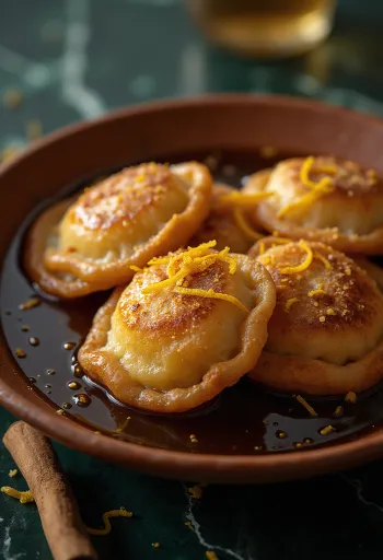 Sopaipilla chilena pasadas tálalva fahéjjal, cukorral és mézzel