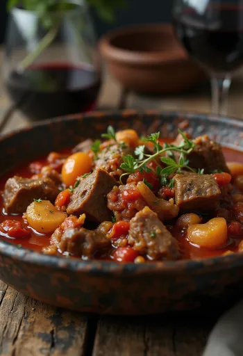 Stifado, görög marharagu tálalva