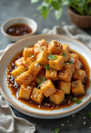 Sült tofu fokhagymás mártással