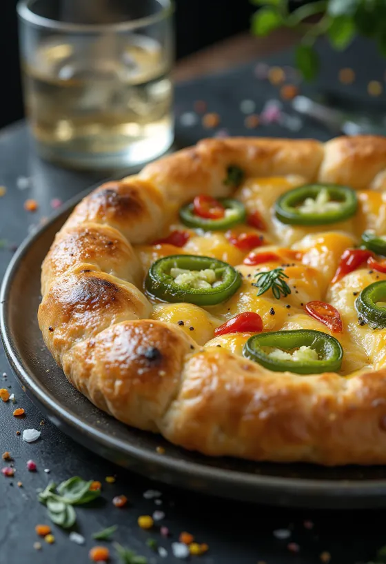 Tüzes chilis és jalapeños focaccia tálalva