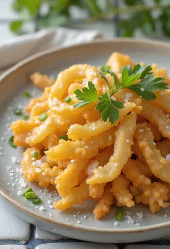 Vegán kakiage, ropogós zöldség falatok tálalva