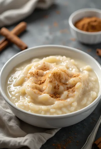 Arroz doce sűrített tejjel, fahéjjal díszítve