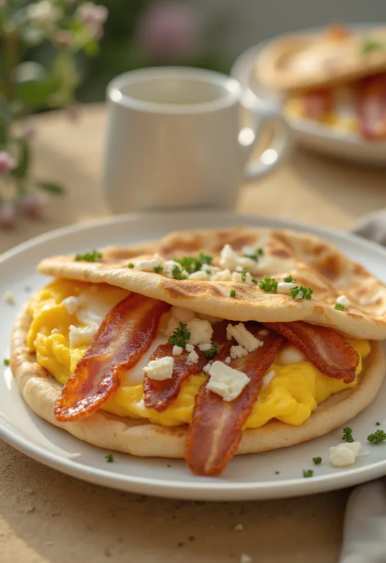 Baconös-tojásos pita feta sajttal és friss zöldségekkel