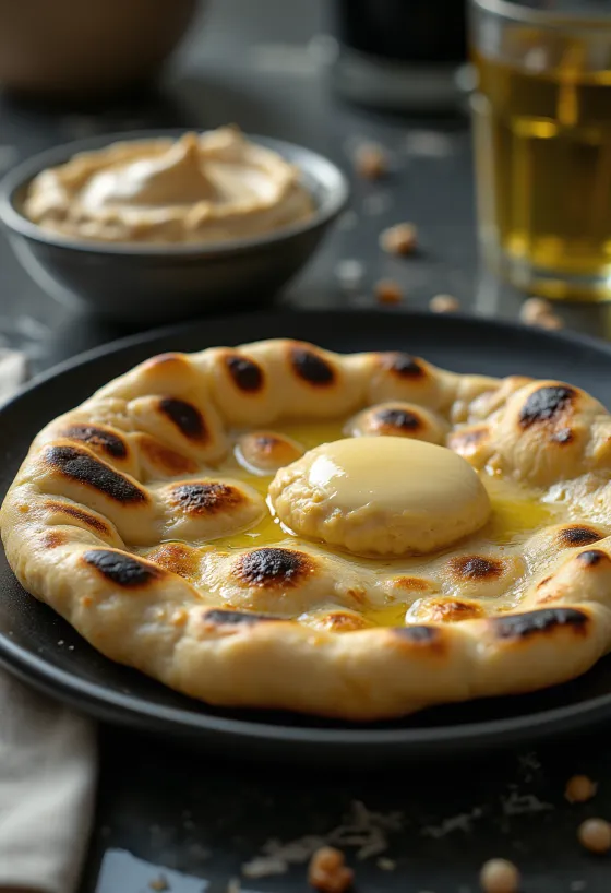 Csicseriborsós naan kenyér közelről tálalva