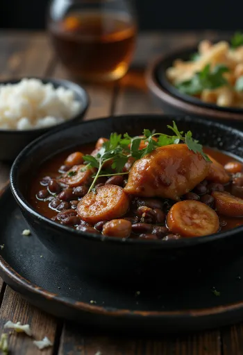 Feijoada füstölt csirkével, tálalva