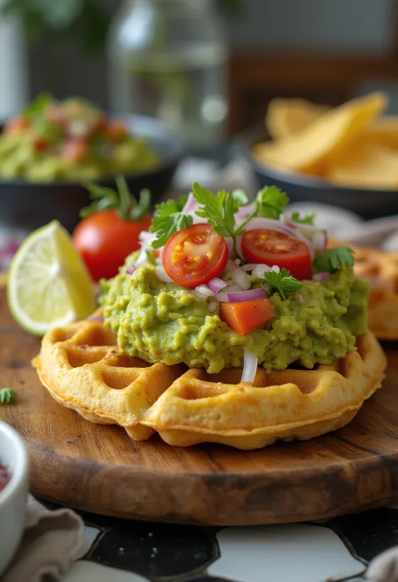 Guacamole-s gofri avokádóval és friss korianderrel