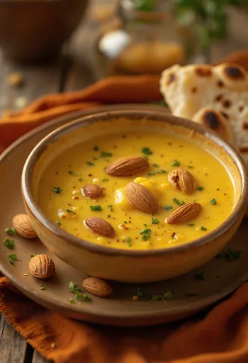 Indiai korma curry szósz tálalva