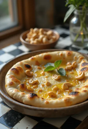 Kesudiós naan kenyér tálalva