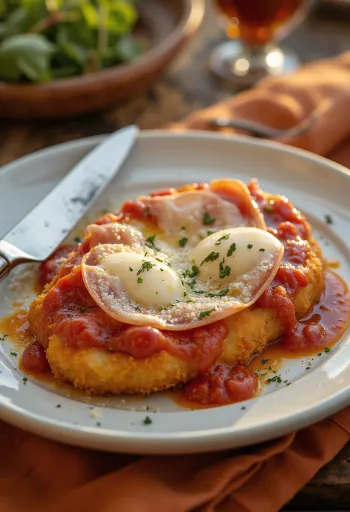 Milanesa napolitana parmezán sajttal, panírozott sertéshús szeletek