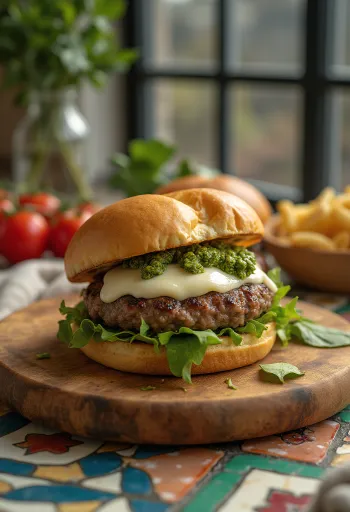 Mozzarella sajtos hamburger szaftos húspogácsával és friss bazsalikommal
