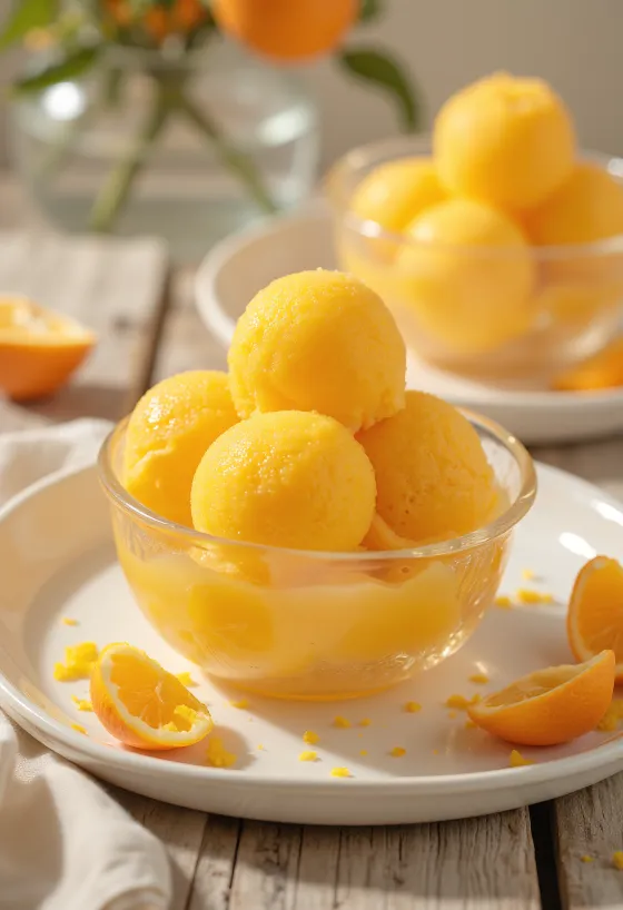 Narancs sorbet házi készítésű frissítő desszert