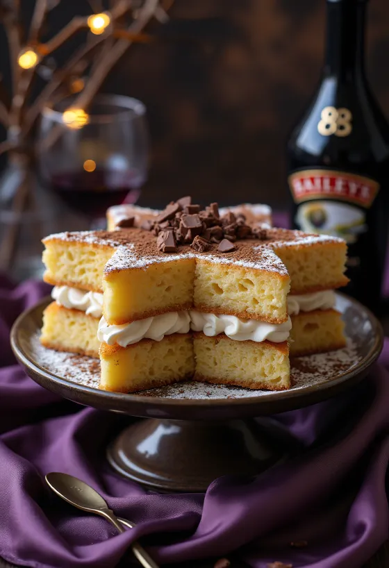 Pandoro Baileys krémmel, reszelt csokoládéval és kakaóporral tálalva