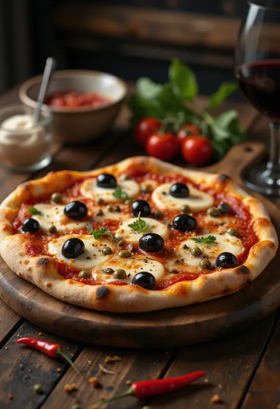 Pizza alla Puttanesca szardellával és kapribogyóval