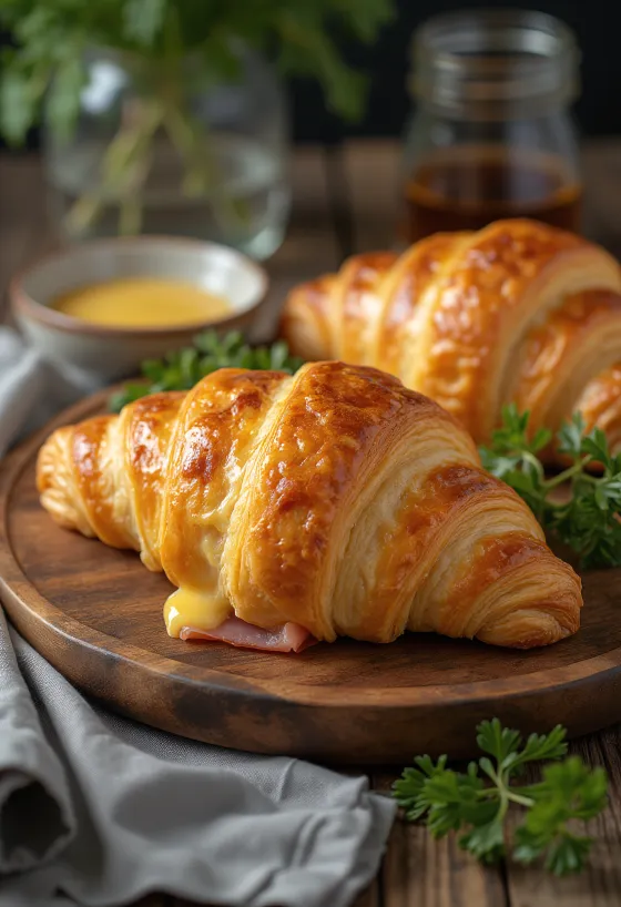 Pulykamell-sonkás croissant tálalva