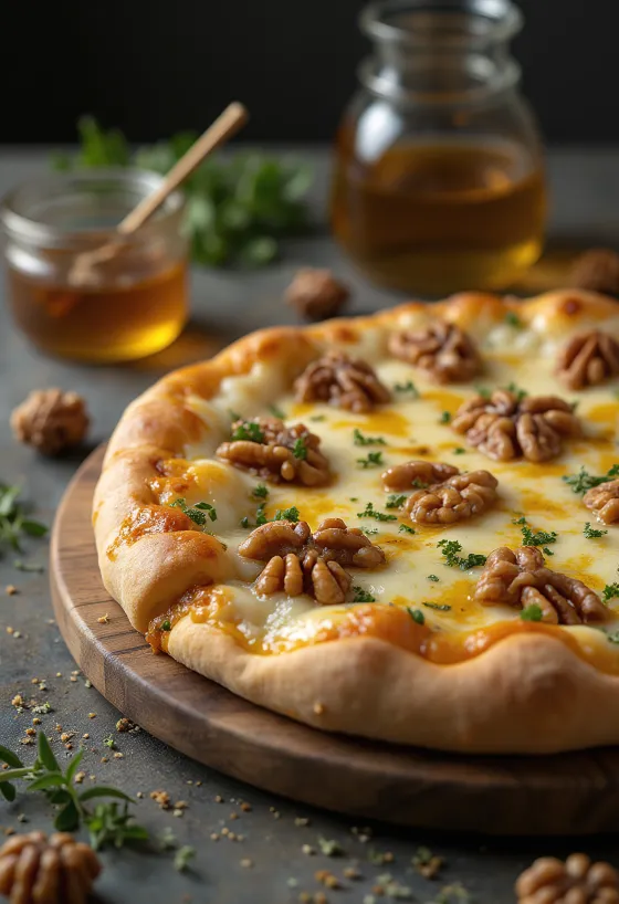 Quattro Formaggi pizza dióval tálalva