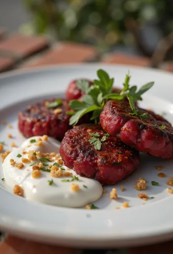 Rajma kebab, zöldségekkel és joghurttal tálalva