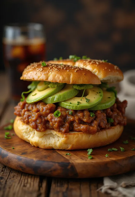 Avokádóval készült Sloppy Joe szendvics, gazdagon elhelyezett darálthúsos töltelékkel