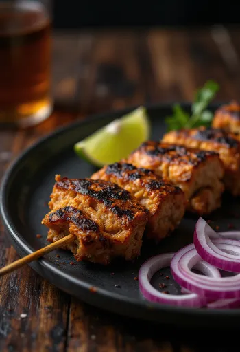 Suya fűszeres nyársak tálalva