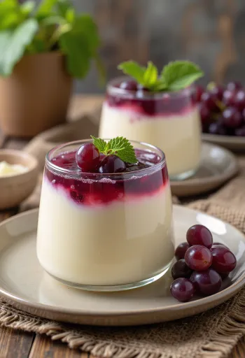 Szőlős panna cotta tálalva