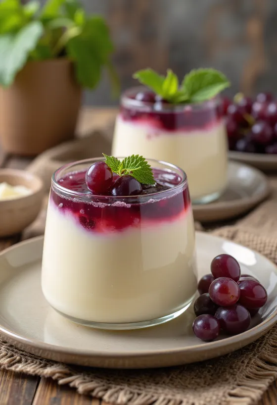 Szőlős panna cotta tálalva