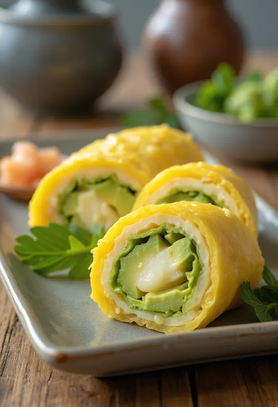 Tamagoyaki avokádóval, omlett gazdag avokádós töltelékkel