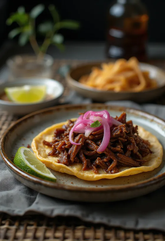 Barbacoa Taco lassan főtt marhahússal, korianderrel és piros hagymával