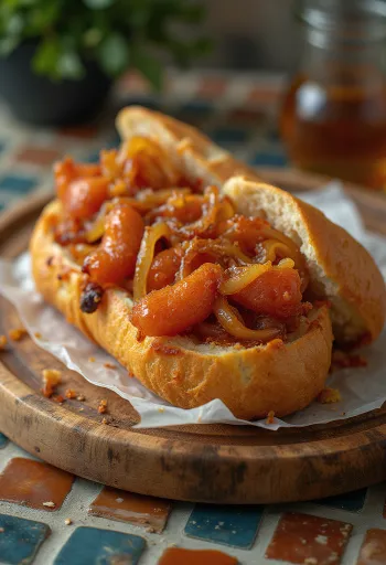 Chistorra en bocadillo, kolbászos szendvics, friss petrezselyemmel és pirított baguette-tel