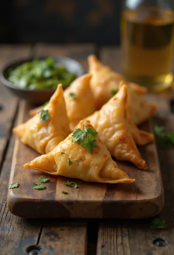 Csicseriborsós samosa tálalva