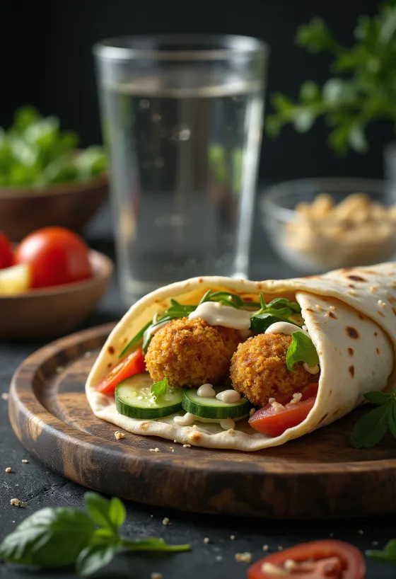 Édesburgonyás falafel wrap zöldségekkel