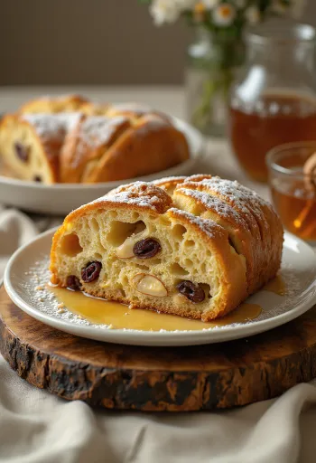 Fahéjas-mézes Stollen tálalva