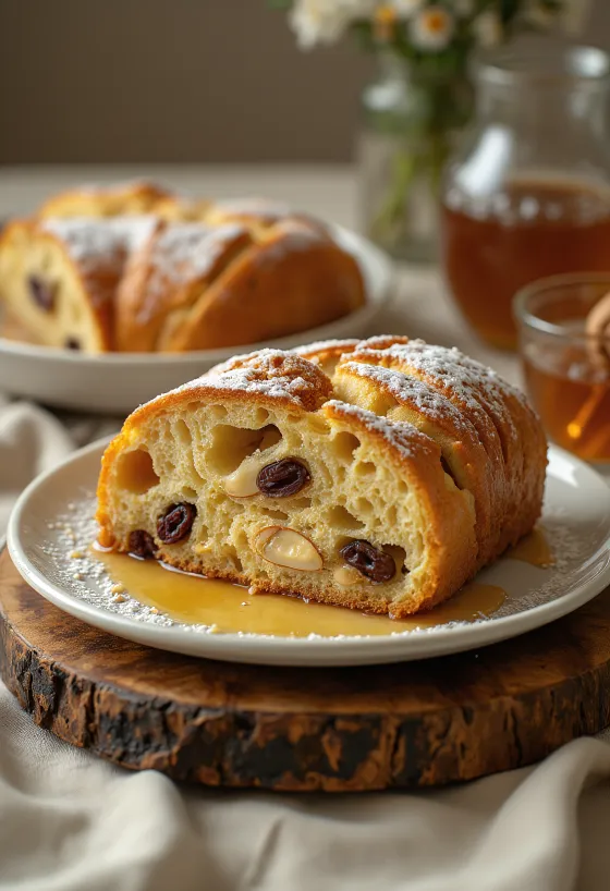 Fahéjas-mézes Stollen tálalva