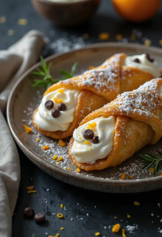 Ricottás cannoli tálalva