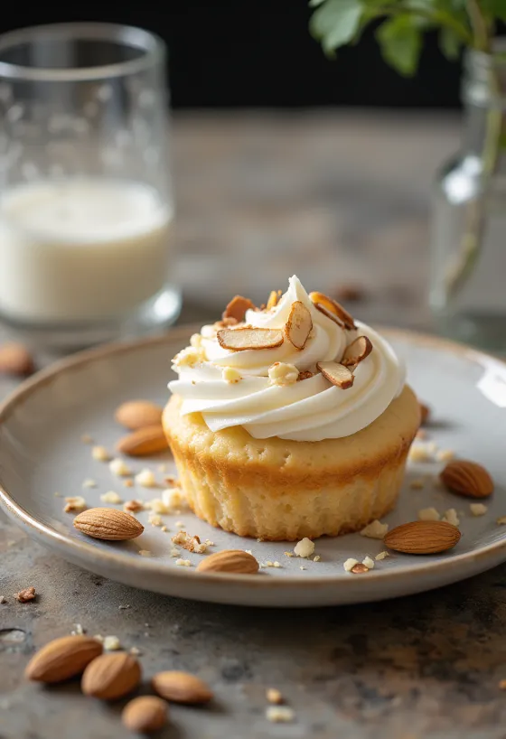 Mandulás cupcake tálalva