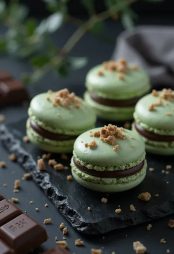 Menta-csokoládés macaron tálalva