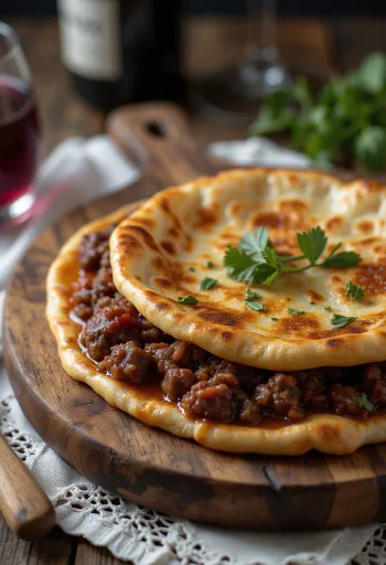Piadina vörösboros marharaguval tálalva