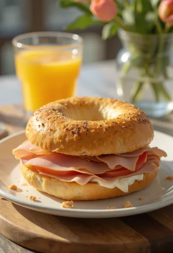 Pulykamelles bagel tálalva
