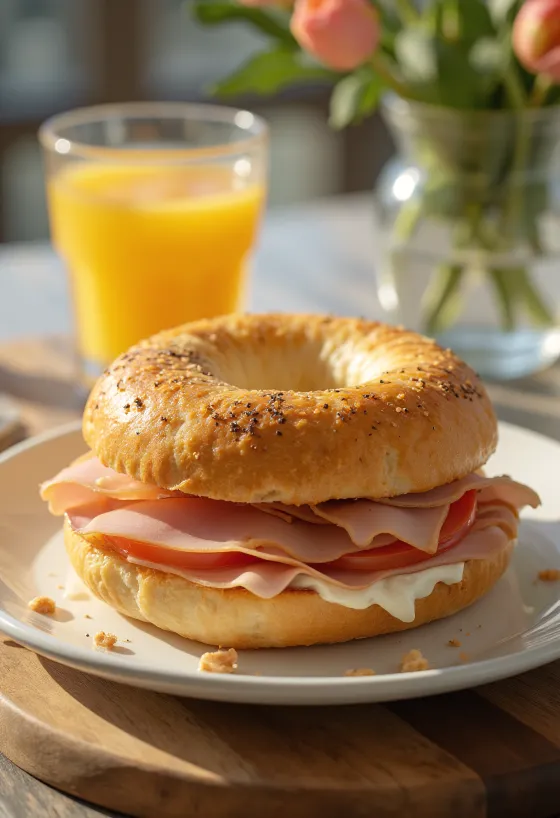 Pulykamelles bagel tálalva