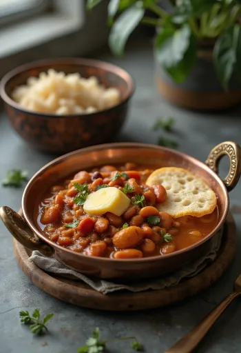 Rajma vajjal, egy gazdag fűszeres bab leves kókusztejjel és vajjal
