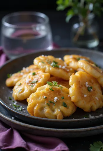 Sopaipilla chilena sósan tejföllel és zöldfűszerekkel tálalva