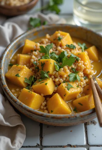 Sütőtök wok currys quinoa tofuval tahinivel tálalva