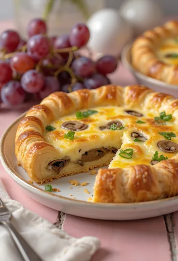 Vajas croissant-tésztás quiche szeletelve