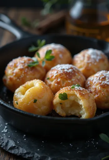 Gluténmentes Æbleskiver, aranybarna, puha belsővel és ropogós külsővel
