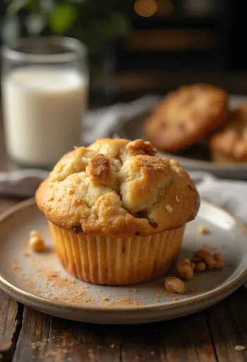 Almás-diós muffin tálalva egy tányéron