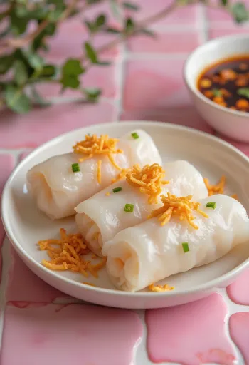 Bánh cuốn garnélával tálalva
