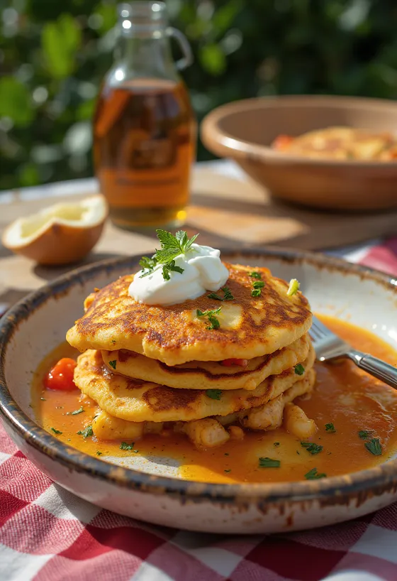 Cajun fűszeres palacsinta tálalva