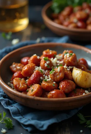 Chistorra frita, spanyol kolbász petrezselyemmel és citromlével