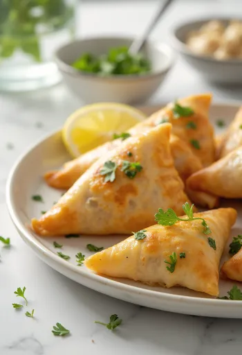 Csicseriborsós és korianderes samosa tálalva