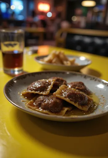 Csokoládé likőrös ravioli tálalva